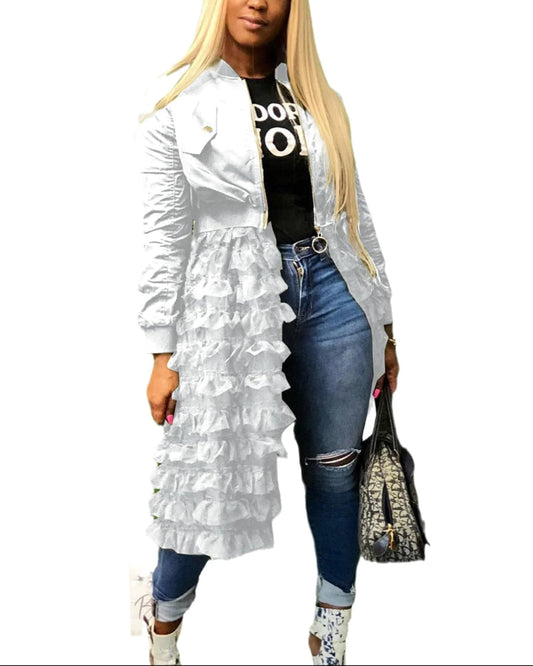 LADIES WHITE MESH LONG SLEEVE JACKET