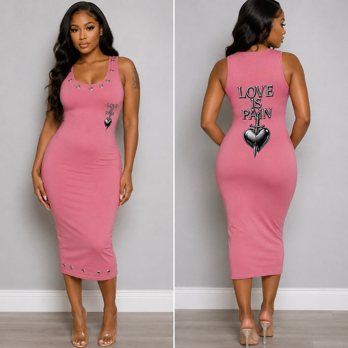 Love is Pain Sleeveless Tank Bodycon Midi Dress