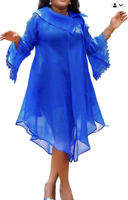 ROYAL BLUE CHIFFON LAYERED DRESS