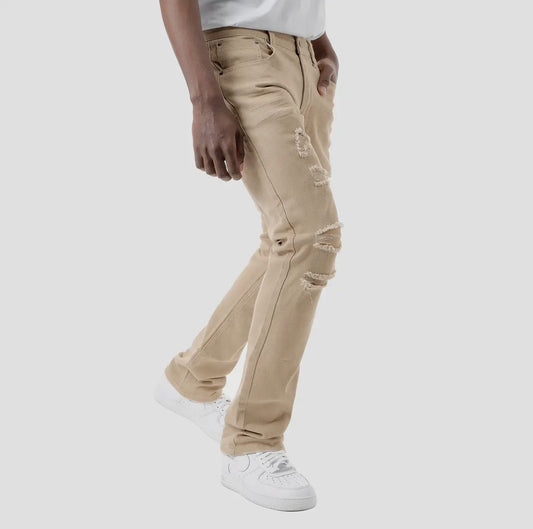 MEN KHAKI STACKED JEANS