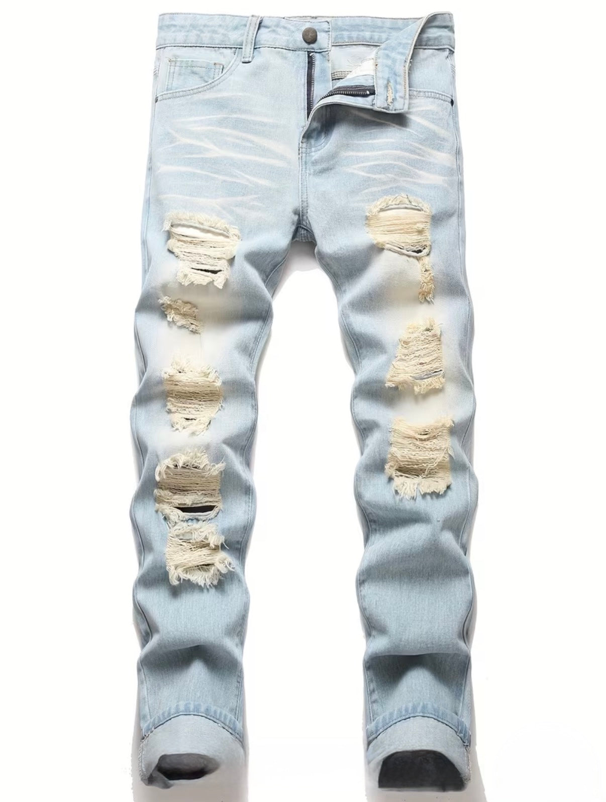 Men's Slim Fit Distressed And Bleached Wash Jeans