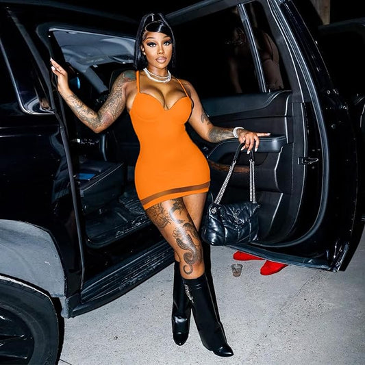 Ladies Orange Strapless Bodycon Dress
