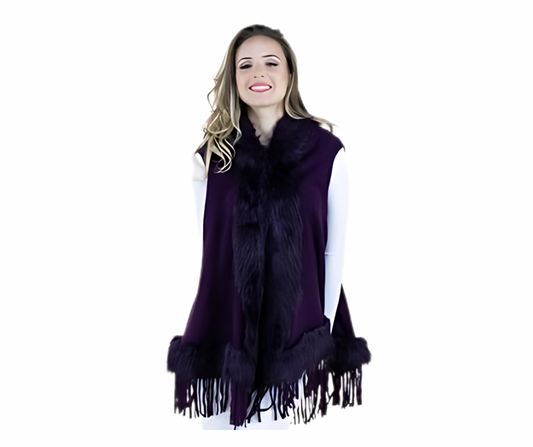 LADIES PURPLE SLEEVELESS FAUX FUR CARDIGAN SWEATER