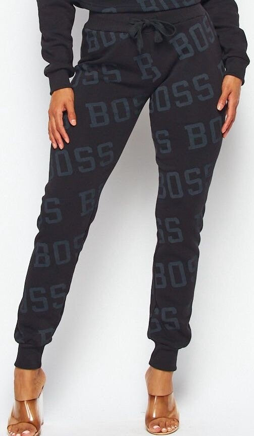 LADIES BLACK & GREY BOSS JOGGERS