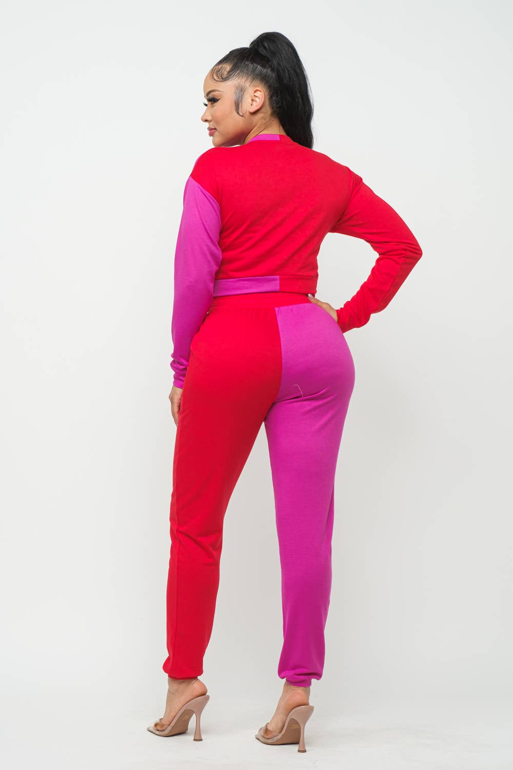 Julia by LoveJ - Color Block Eyelet Cross Tie Top And Pants Set