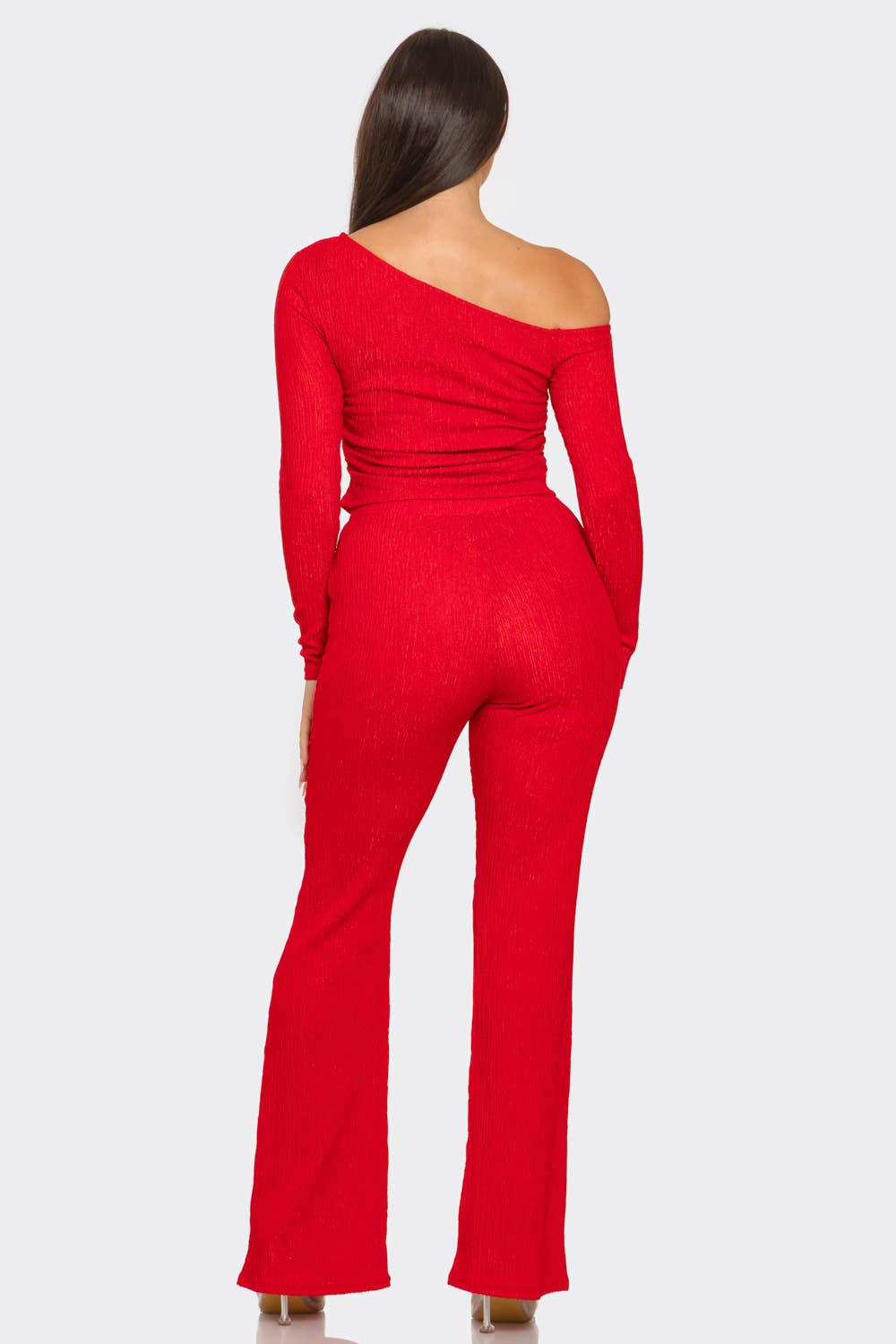 Julia by LoveJ - Asymmetrical Shoulder Shirring Top And Pants Set