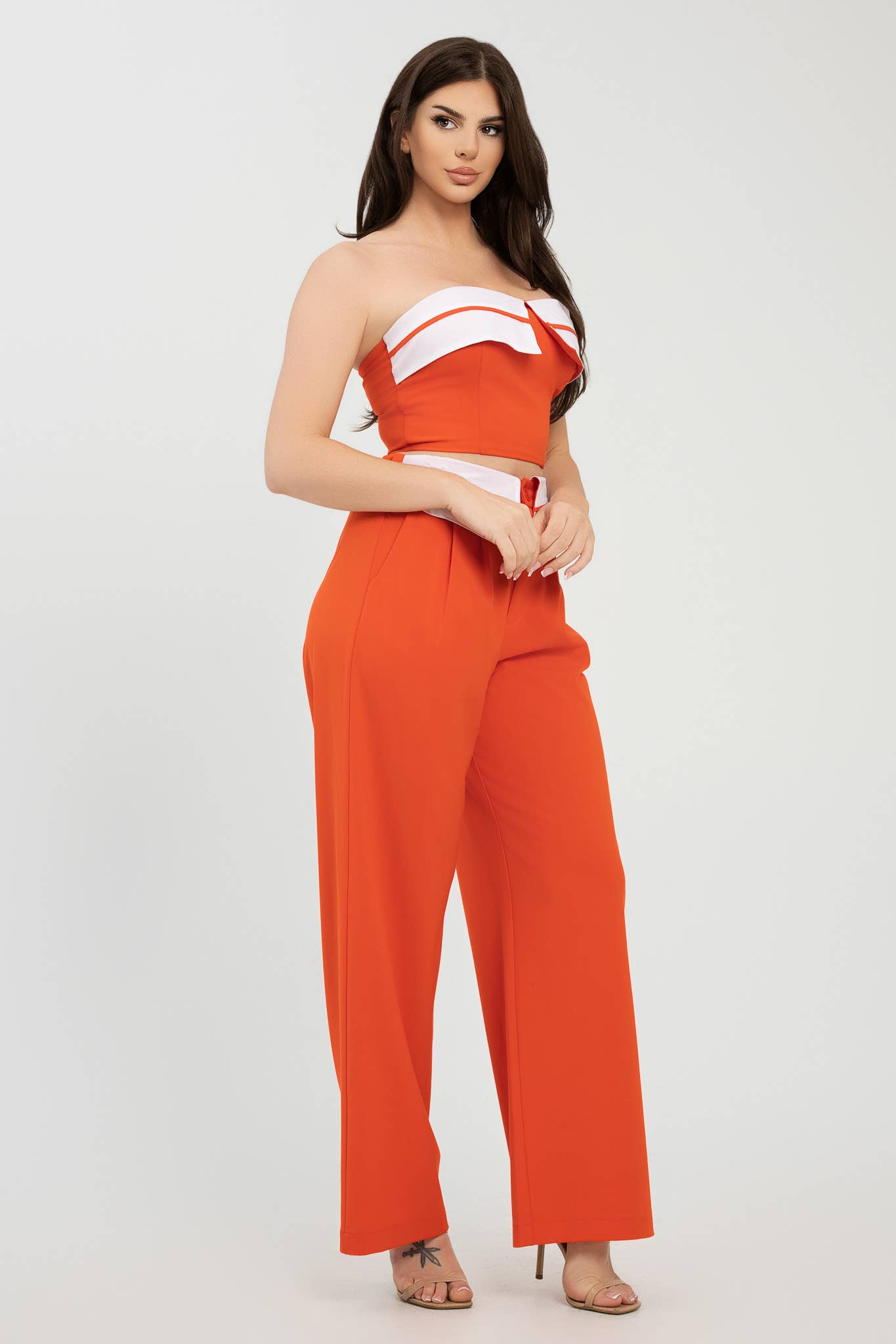 Julia by LoveJ -  Front Fold-Over Color Contrast Top And Pants Set