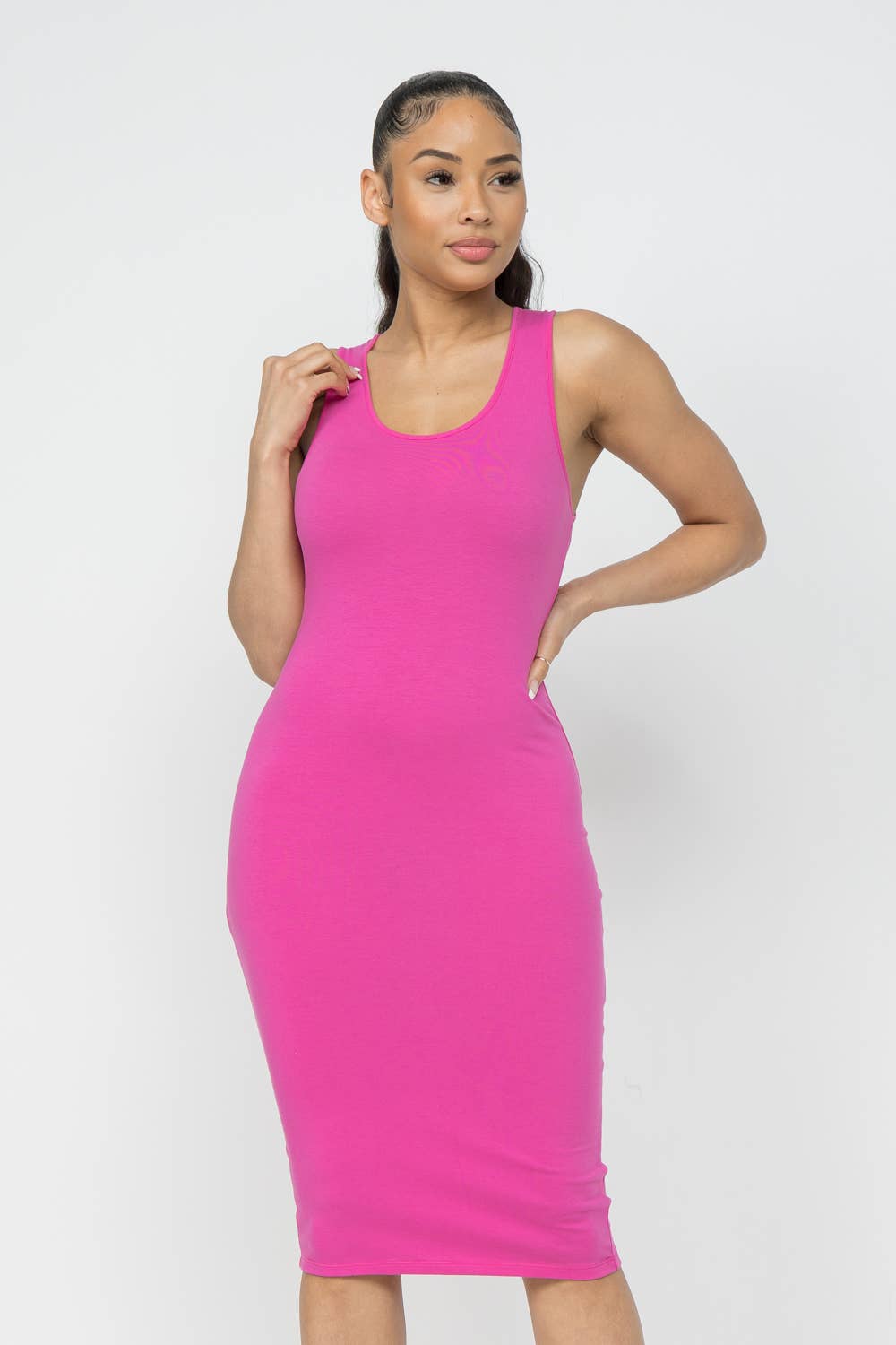 Julia by LoveJ - Cotton Spandex Solid Sleeveless Tank Bodycon Midi Dress