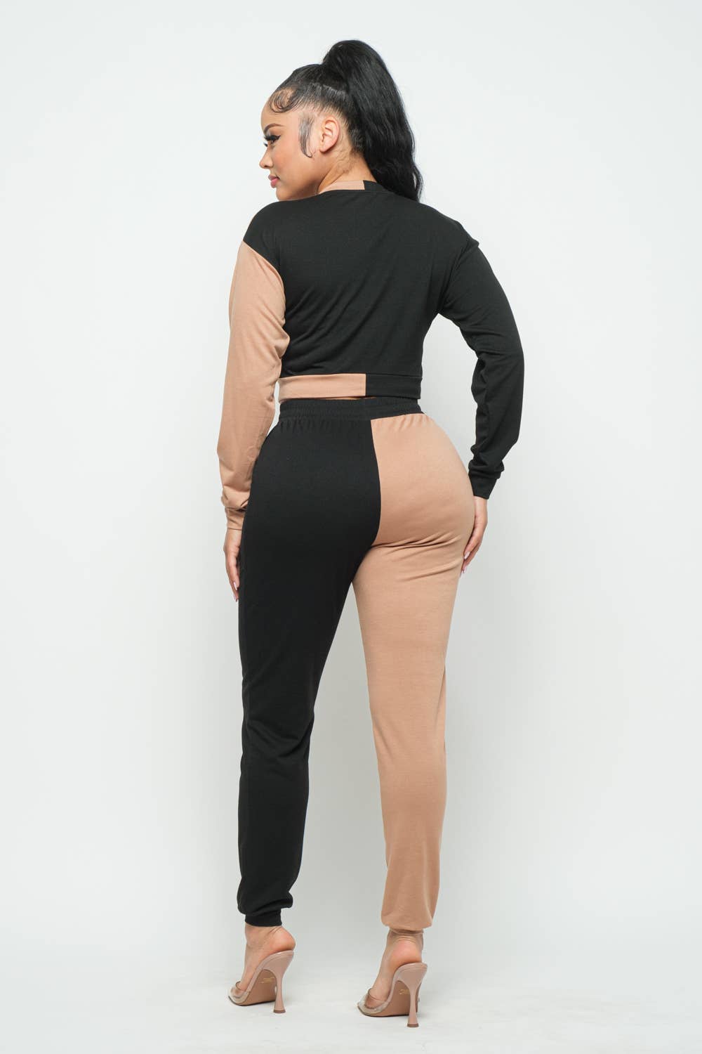 Julia by LoveJ - Color Block Eyelet Cross Tie Top And Pants Set
