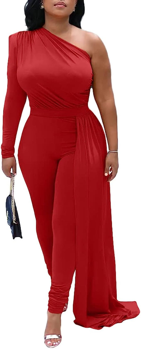 RED ONE SHOULDER COCKTAIL ROMPER