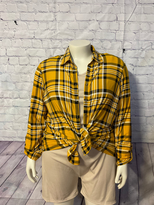 YELLOW/BLACK PLUS SIZE BUTTON DOWN SHIRT