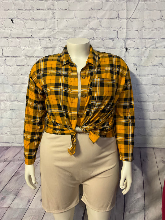 YELLOW/ BLACK PLUS SIZE BUTTON DOWN SHIRT