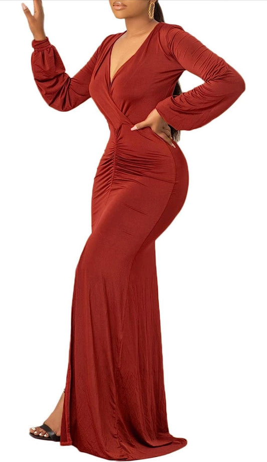 RED DEEP V NECK COCKTAIL DRESS