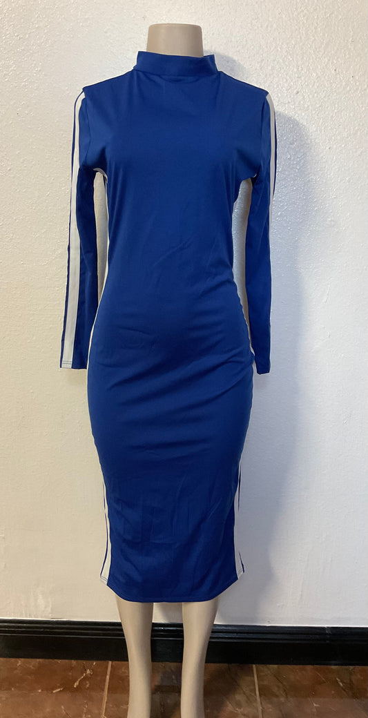 ROYAL BLUE WHITE STRIP FITTED DRESS